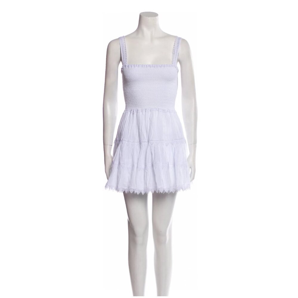 Charo Ruiz Ibiza Smocked Mini Dress Womens Medium White Square Neck Sleeveless